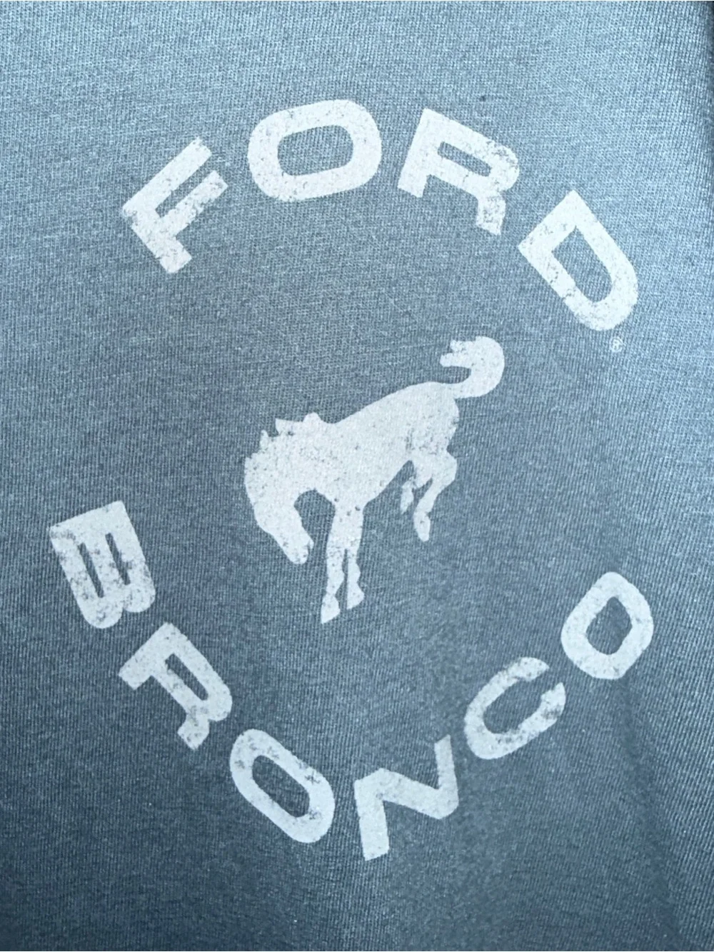 Ford Bronco Distressed Retro Ad Graphic Tee Charcoal Blue XXL